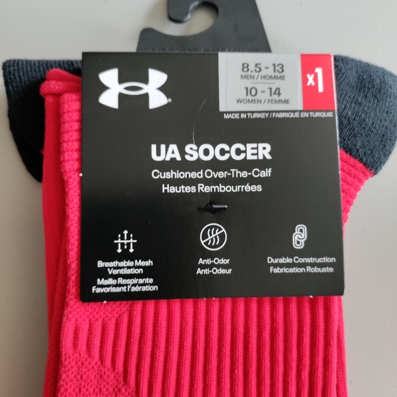 Under Armour UA SOCCER athletic cushioned Over-the-calf OTC knee high sock red - Picture 3 of 11